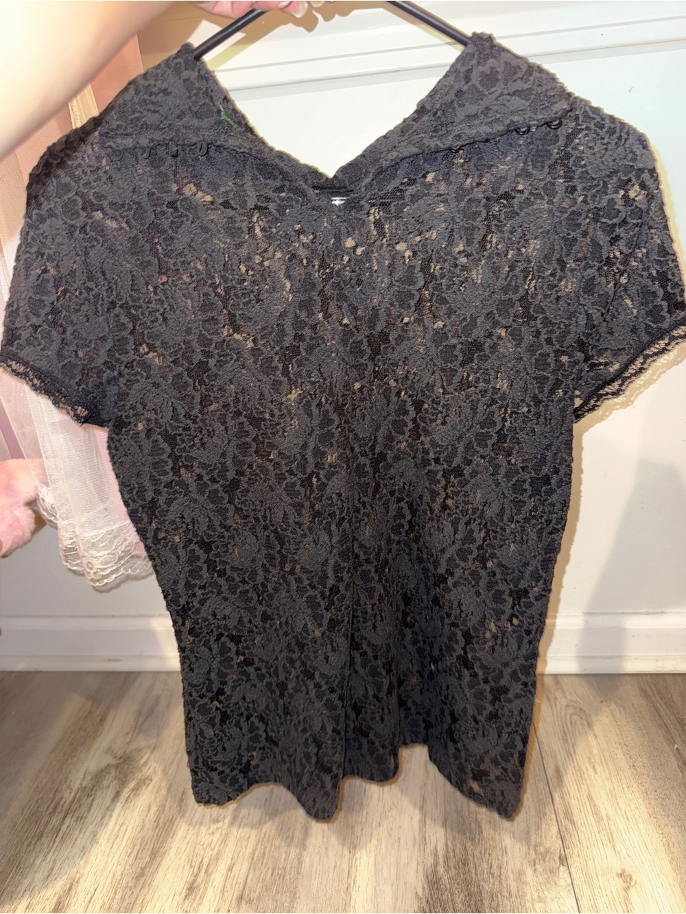 Black Lace Short Sleeve Women's Top